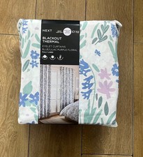 Next Blue/Lilac Purple Floral Print Blackout/Thermal Eyelet Curtains 228w/229Dcm