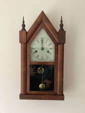 Antique 1870's Early American Victorian Mahogany Steeple Mantle Shelf Clock