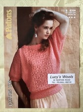 Patons Cotton Top knitting pattern 8709 Dolman sweater lace panel 32-42 Original
