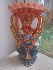 Vintage Garuda Figure Hand Painted & Carved Wooden Hindu Garuda Vishnu Bali 