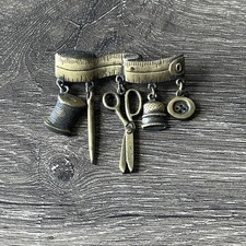 JJ Signed Pewter Sewing Brooch