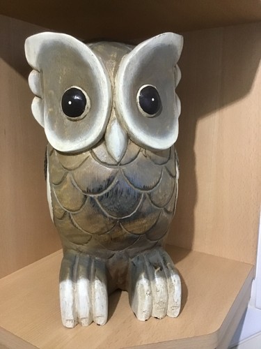 Hand carved wooden tin owl - wooden,
