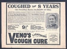 1913 Vintage Advert for VENO'S COUGH CURE - Extraordinary Recoveries Possible!