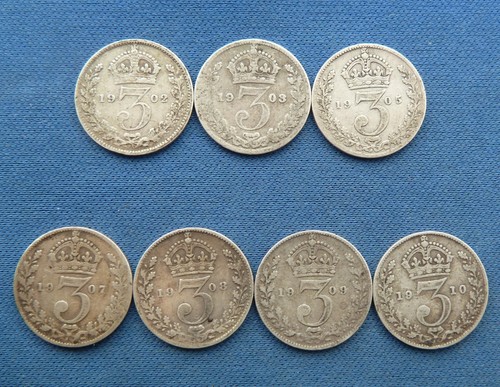 Silver threepence coins - silver,