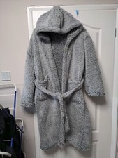 Brand New Ladies Grey Super Soft Hooded Long Dressing Gown Size Medium