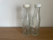 Two Vintage Original Soda Stream Glass Bottles - Embossed design - With Lids