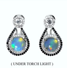 Constellation Earrings. Fire Opal, Black Spinel & White Topaz.