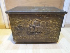 VINTAGE BRASS WOOD Scuttle BOX