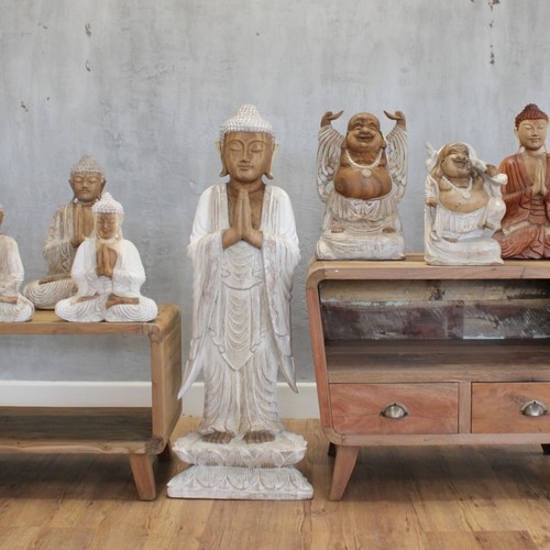 Carved wooden buddha statue - carved,
