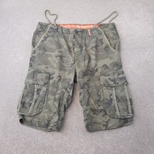 Superdry Mens Shorts Large Green Core Ripstop Camo Cargo Utility Military Combat