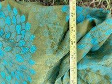 VintageRetro STUNNING! Damask style curtain piece x1 lime turquoise gold 36x56”