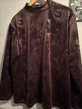 Men’s Rich Chocolate Velvet Oriental Dragon Design Jumper Top New Size XL