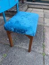 Vintage Bedroom Wooden Stool with Turquoise Covered Soft Seat