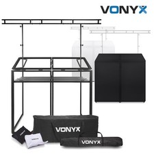 Vonyx DB3 Mobile DJ Booth with T-Bar Light Stand & Black / White Lycra Covers