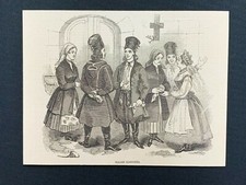 1846 Newspaper Print POLISH COSTUMES, MEN & WOMEN AT DOORWAY, POLAND