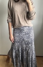 Nicole Farhi midi Skirt 100% silk Ruffle Layered printed dots full Size 10