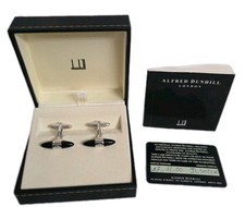 Vintage Dunhill Cufflinks Black Silver AD Shape with Case & Card