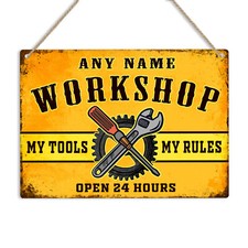 WORKSHOP PERSONALISED Retro Metal Tin Sign Wall Plaque Name Garage Man Cave Shed