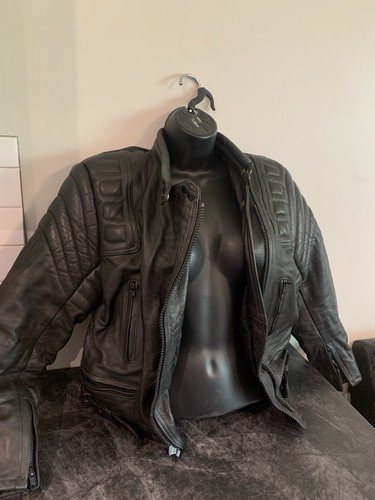 Vintage black leather biker - black,