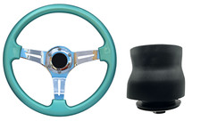 Mint Green Chrome TS Steering Wheel + Boss Kit for VOLKSWAGEN VW T4 1996 - 2003