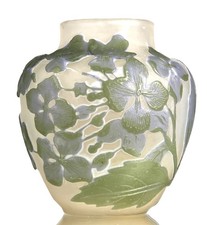 Emile Gallé Small Vase "Hydrangeas" Engraved Glass Paste Art Nouveau Daum