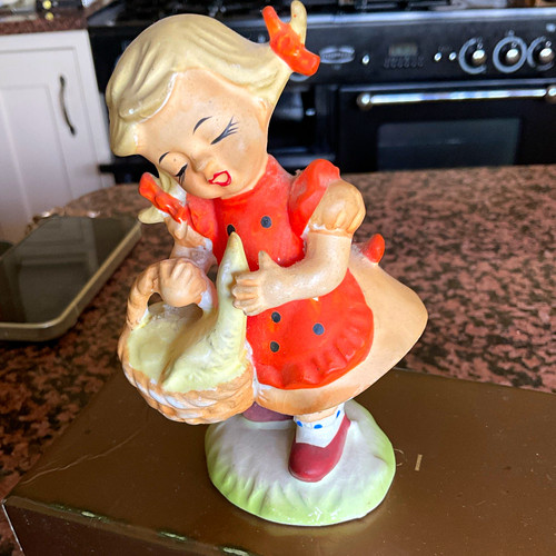 Ceramic girl with goose - girl,