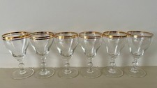Vintage Set of 6 Gold Rim Wine