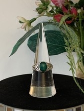 Beautiful Vintage 925 Sterling Silver Celtic Knot Oval Green Agate Ring Uk L 