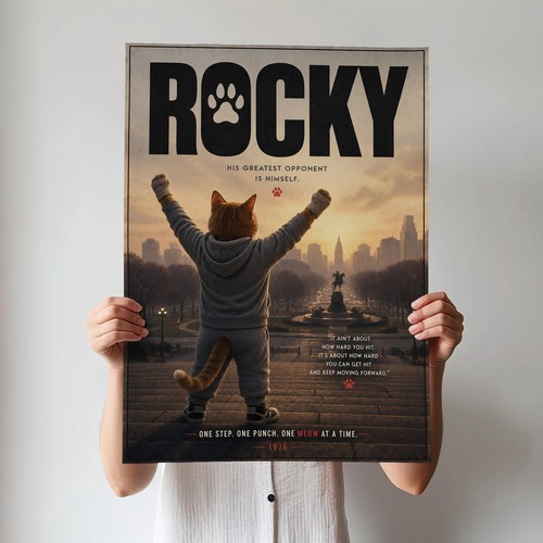 Rocky movie inspired funny cat - inspired,