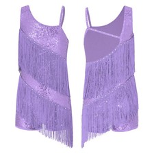 UK Girls Sequins Tassel Rumba Latin Tango Dance Leotards Performance Costume