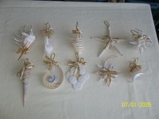 10 REAL Seashells Christmas Pearl Ornaments Nautilus, Star Fish, & Others
