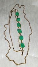Job lot Vintage Jewellery 2 x Gold Tone Chain Necklaces & Malachite Bracelet