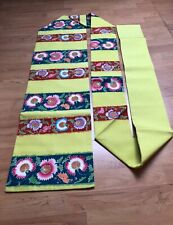 Traditional Japanese Silk Obi Sash - Lime Green w/ Navy Blue, Dark Red, Flowers 