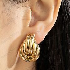 CLIP ON RETRO 2.7cm GOLD TONE knot EARRINGS vintage style CLIPS non-pierced UK
