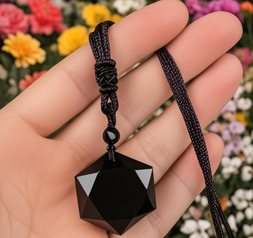 Black obsidian hexagram - black,
