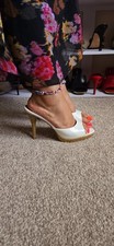 Fiore Collection White Peeptoe Mules Heels Size 3