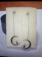 Sterling Silver "FLYING WITCH" on Broomstick Very Long Earrings 