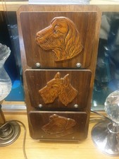 Antique Art Deco Wood Wall Letter Rack Carved Dogs