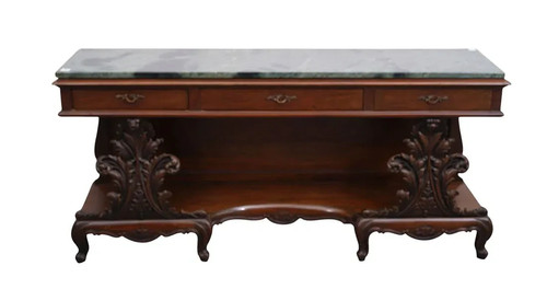 Low mahogany console table - console,