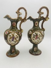 Antique Majolica Alhambrian Pottery Pair Of Jugs C19th Victorian, Staffordshire 