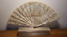 19th Century Antique Fan with Inlaid Mother of Pearl and Hand Painted Design