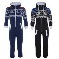 UNISEX AZTEC PRINT ZIP ALL IN ONE HOODED 1ONESIE MENS PLAIN JUMPSUIT SIZE S-2XL