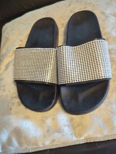 Ladies Black &Silver Sliders By Pep&Co Size 6 Shoes Sandals Party Wedding Beach