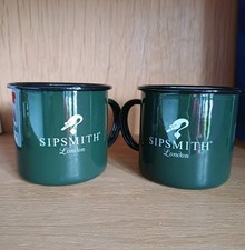 X2 Sipsmith London Gin Green Enamel Camping Mugs/cups