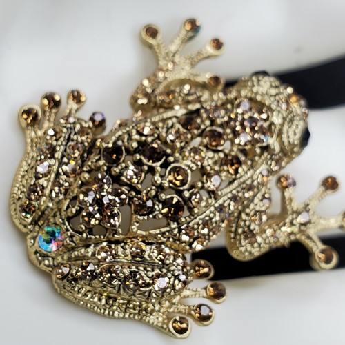 Jeweled frog pin brooch - pin, gold