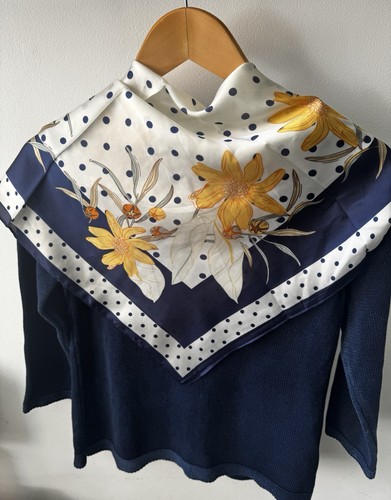 Navy floral polka dot - polka, satin