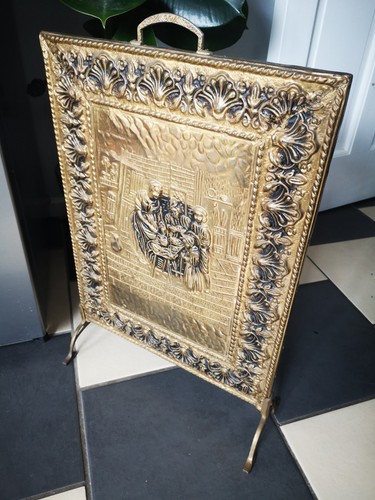 Antique brass fire screen art - fire,