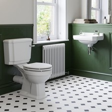 Bathroom Suite Close Coupled Toilet & Wall Hung Sink Basin Traditional Cloakroom