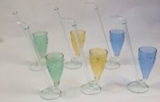 6 Vintage Coloured / Dimpled Liqueur Glasses with Straws - Like Port Sippers