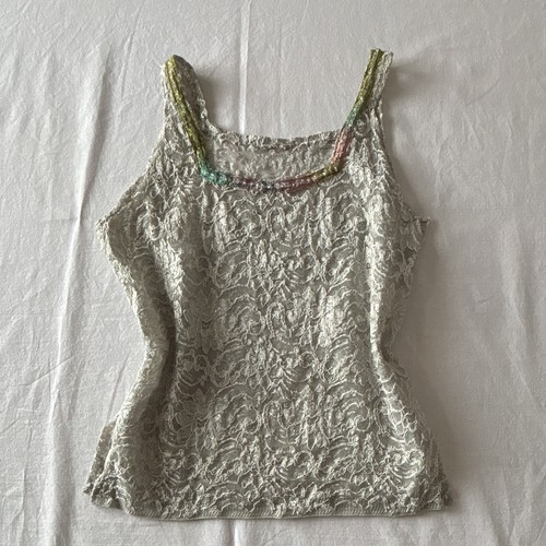 Y2k silver metallic lace cami - lace,